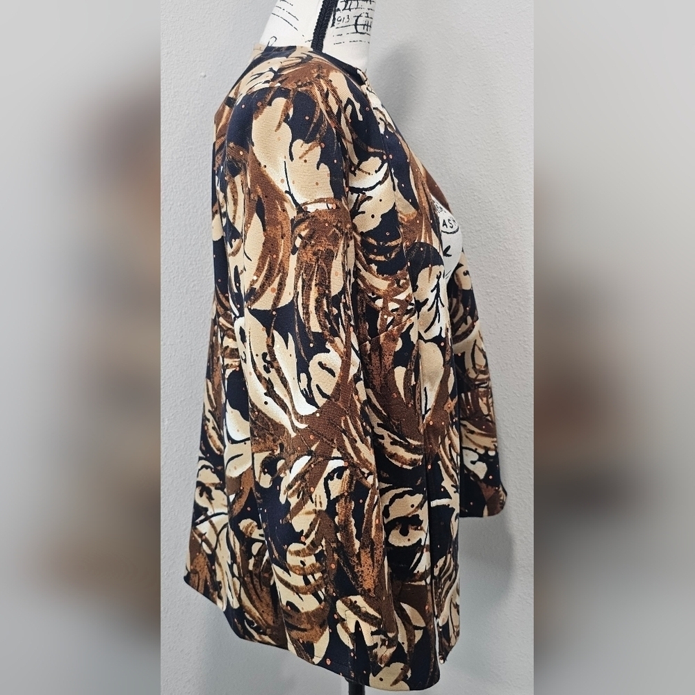 Alfred Dunner Women’s Floral Open Front Blazer Jacket Size 14P Blue Brown Tan - Picture 9 of 13